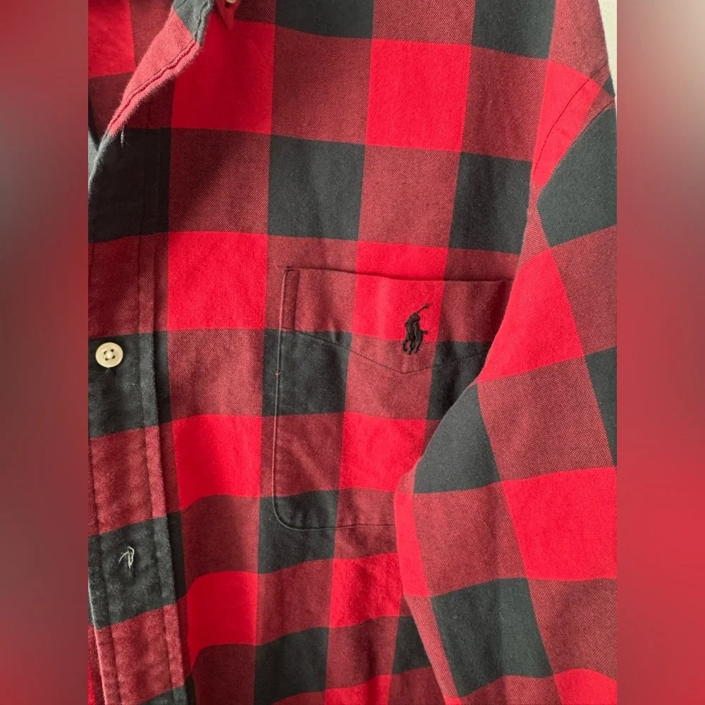 Polo Ralph Lauren Black & Red Buffalo Plaid Button Down Flannel Shirt XXL